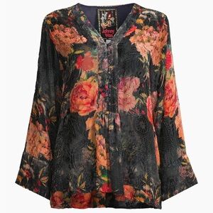 Johnny Was Bell Sleeve Blouse with Mandarin Collar